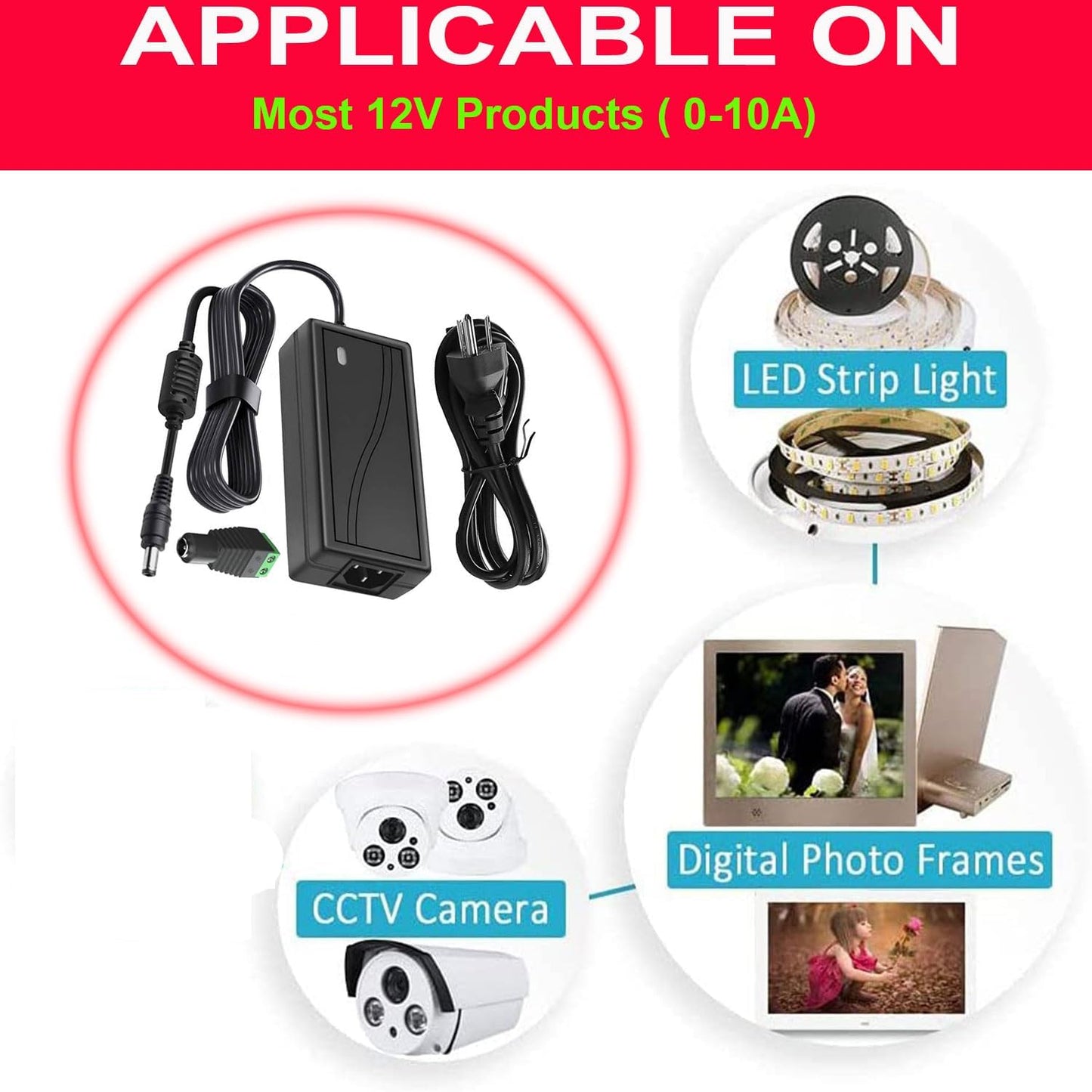 HAASHADA 12V 100-240V 12V 10A 120 Power Supply, Power Transformers, AC to DC Power Supply LED Adapter, Watt Max