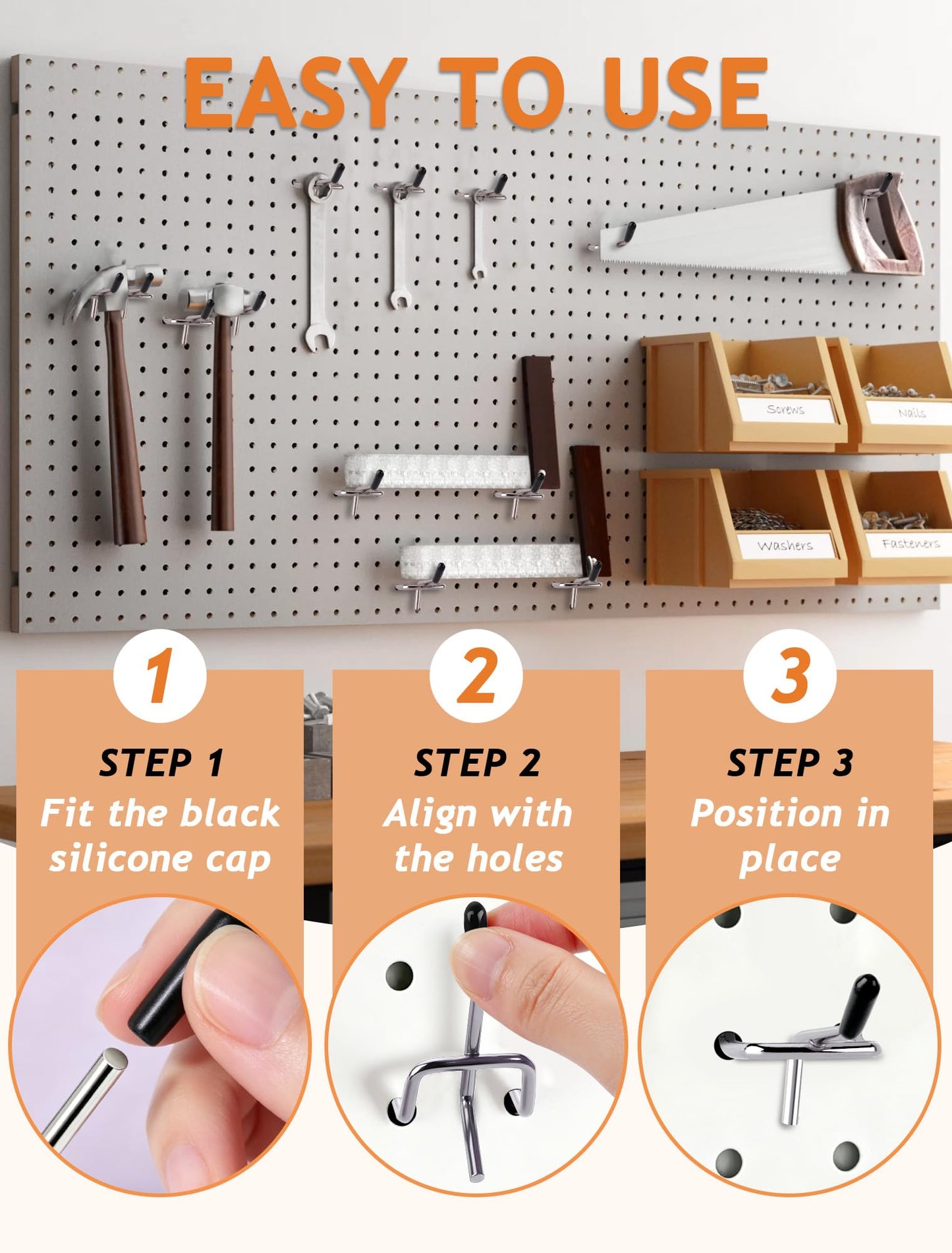 FEAOXYO 60 PCS 2 Inch Pegboard Hooks, Heavy Duty Peg Board Organizer Accessories, Tool Hangers Fit 1/4" Pegboard, Perfect for Garage Storage, Workshop, Craft Room and Wall Hanging Tool