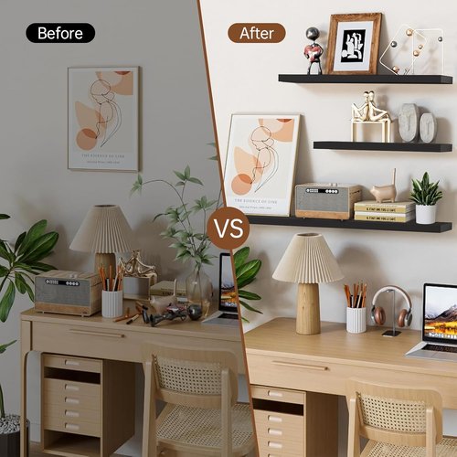 BAYKA Floating Shelves - Rustic Wall-Mounted Wood Shelves for Home Decor | Set of 3, 15.7in, Black