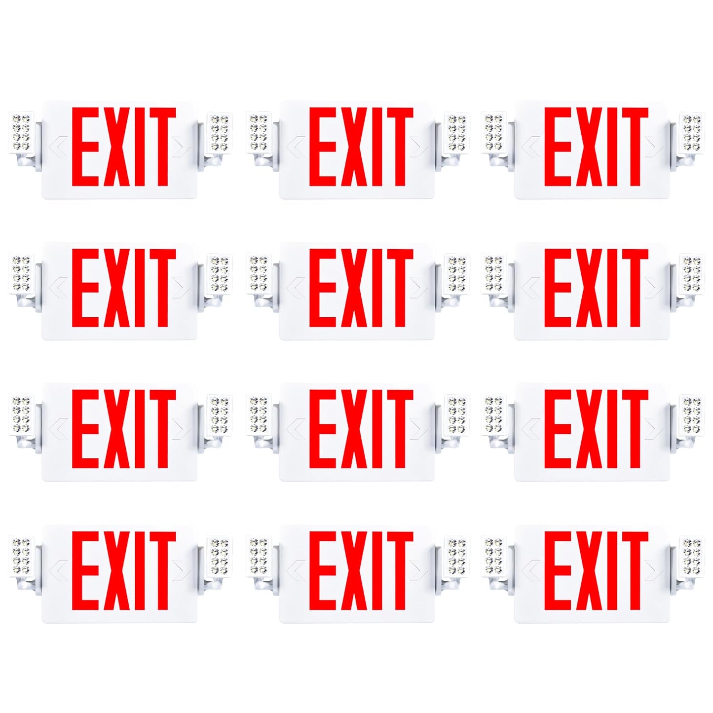 Sunco 12 Pack Exit Signs with Emergency Lights, Two Adjustable LED Lights with Backup Battery, Red, 94V-0 Fire Resistant, 120-277V, Wall Or Ceiling Mount, Commercial Grade UL.