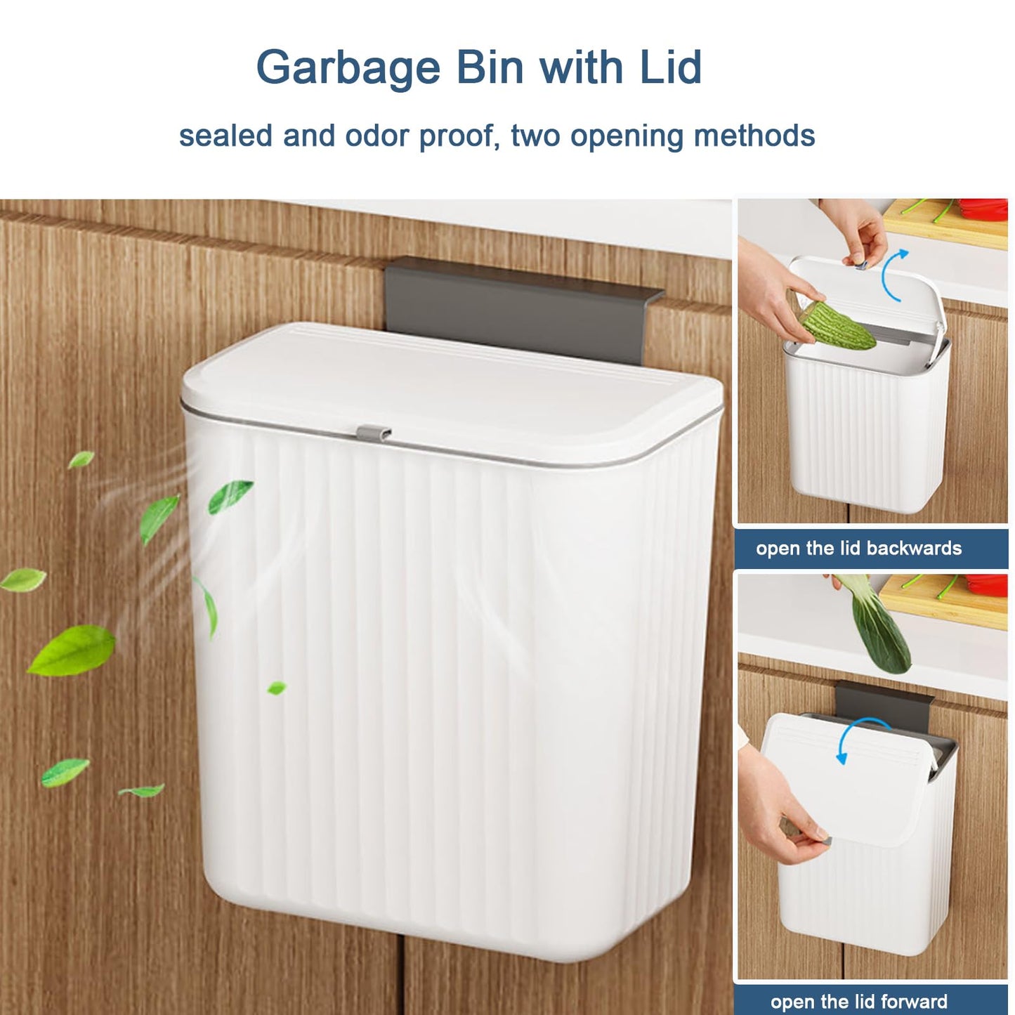 Ryhiac 2.4 Gallon Kitchen Compost Bin for Counter Top or Under Sink, Hanging Small Kitchen Trash Can with Lid, Wall Mounted Waste Basket Bin Garbage Can for Bathroom (White)
