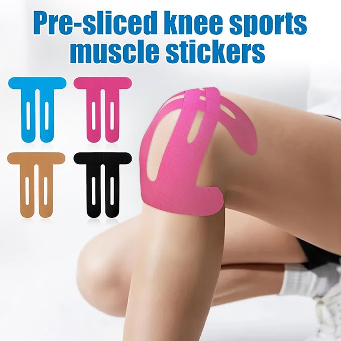 Precut Kinesiology Tape for Knees 12 Pack, Knee Kinesiology Tape Precut for Muscle & Joints, Sports Tape for Knee Support, Latex Free Water Resistant,4 Colors Knee Tape for Knee Pain Relief pre Cut