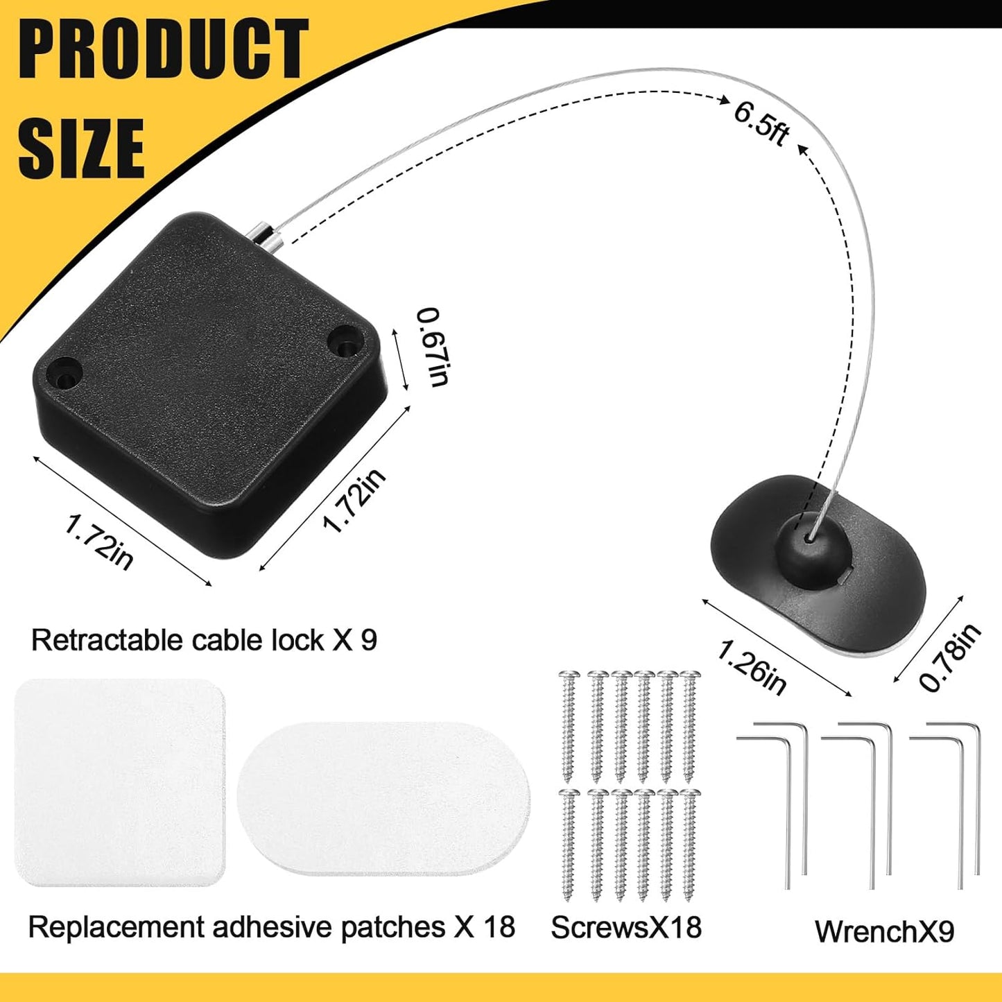 Mimorou 9 6.5 Pcs ft Retractable Security Cable Lock with Double Sided Adhesive and Screws TV Remote Control Tether