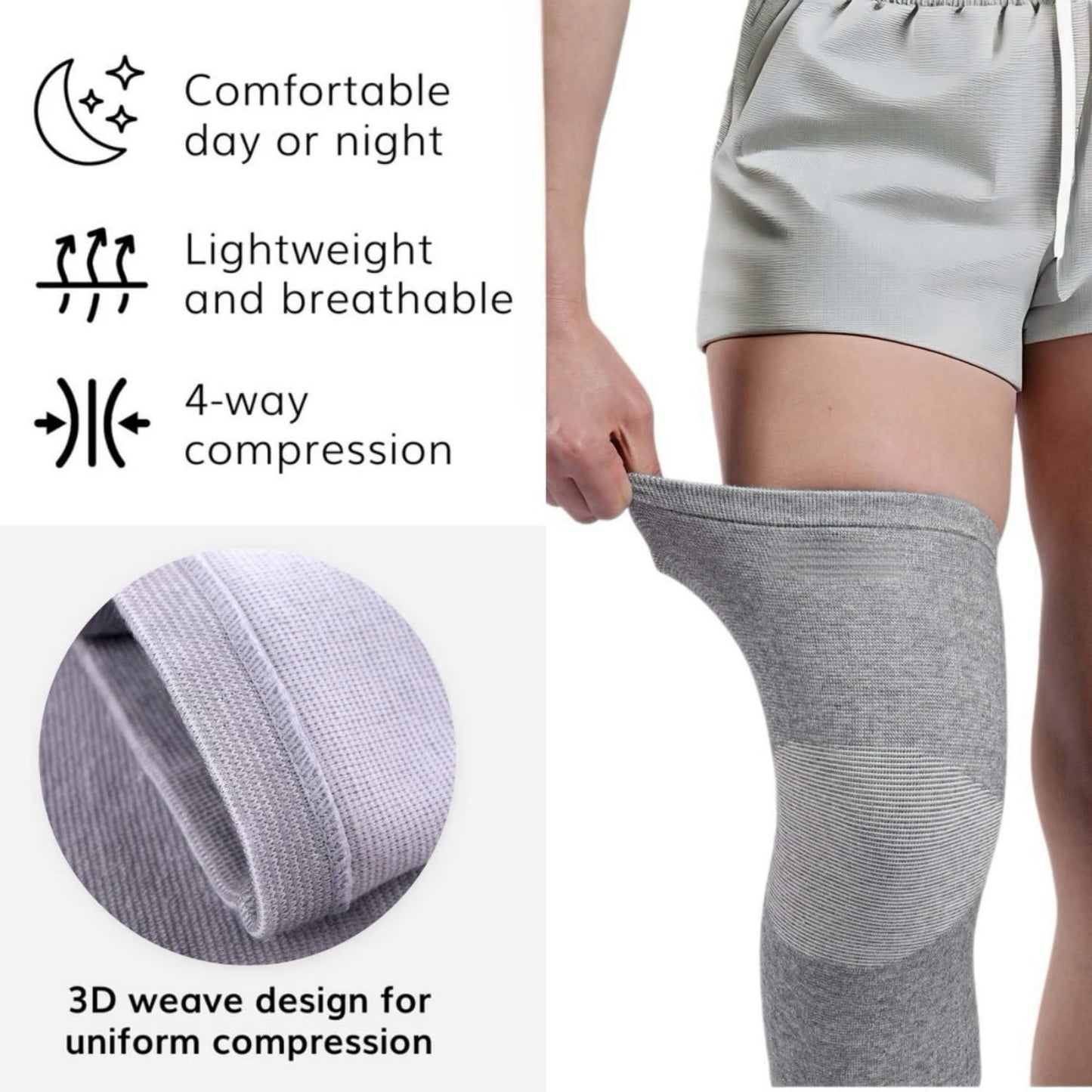 inflossom Bamboo Knee Sleeves, 2-Pack Knee Compression Sleeve Women Men Elastic Warm Slip-on Recovery Knee Brace for Arthritis Knee Pain