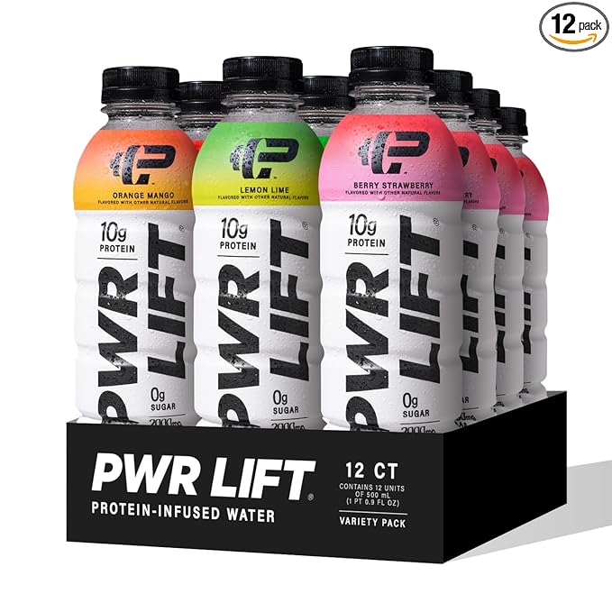 Whey Protein Water Sports Drink by PWR LIFT | Variety Pack | Keto, Vitamin B, Electrolytes, Zero Sugar, 10g of Protein | Post-Workout Energy Beverage | 16.9oz (Pack of 12)