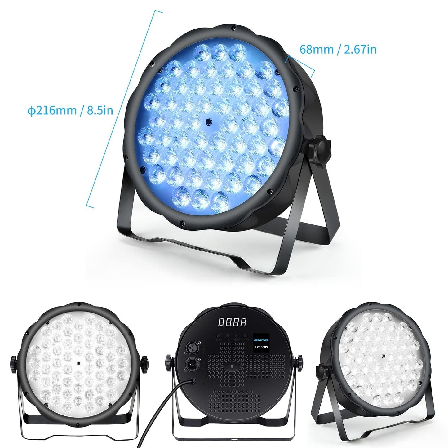 BETOPPER LED Par Lights 54 x 1.5W, RGB Stage Lights DMX DJ Lighting Sound Activated with Stand, Strobe Light & Wash Par Lighting DMX for Parties, Church, Wedding, Bars, 12