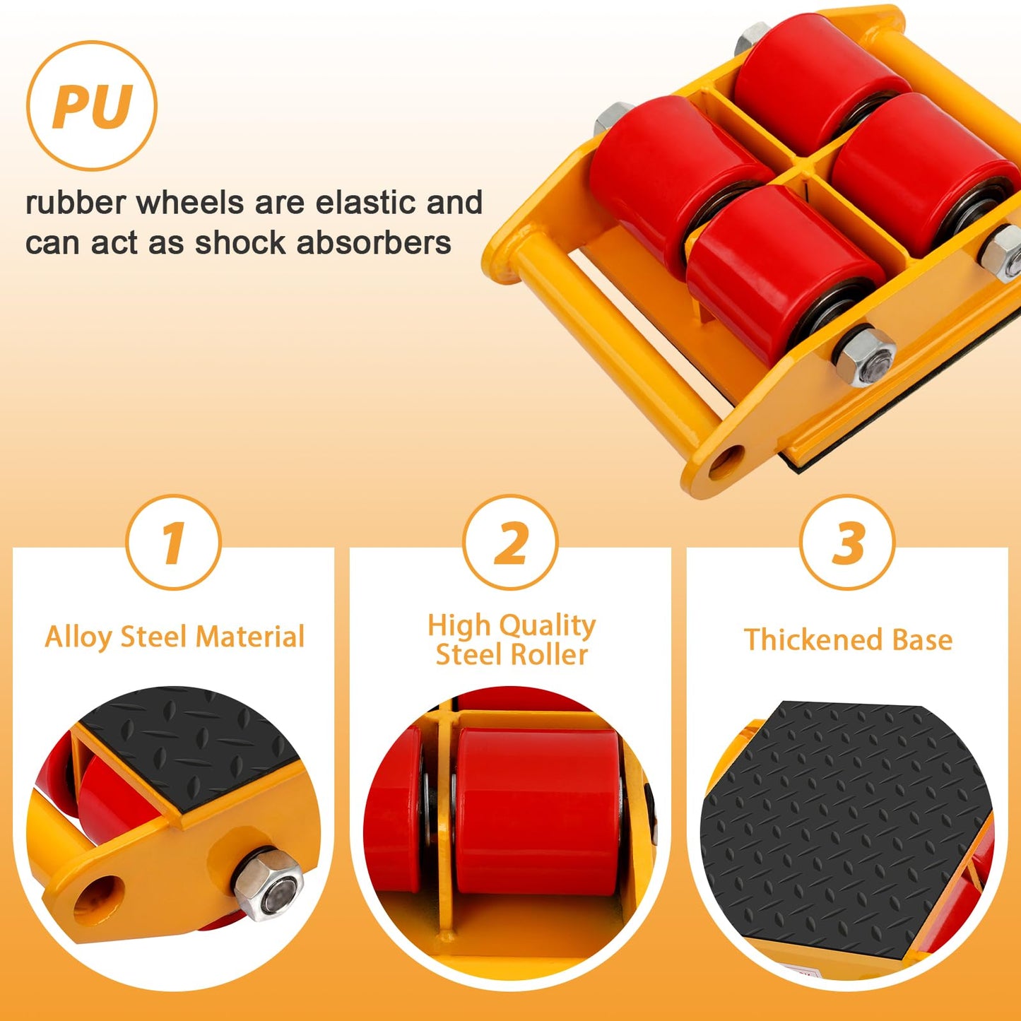 Machinery Mover 6T 13200LB Capacity Machinery Skate 4 Wheels Dolly Skate Roller with Non Slip Cap for Warehouse Workshop Factory, Yellow