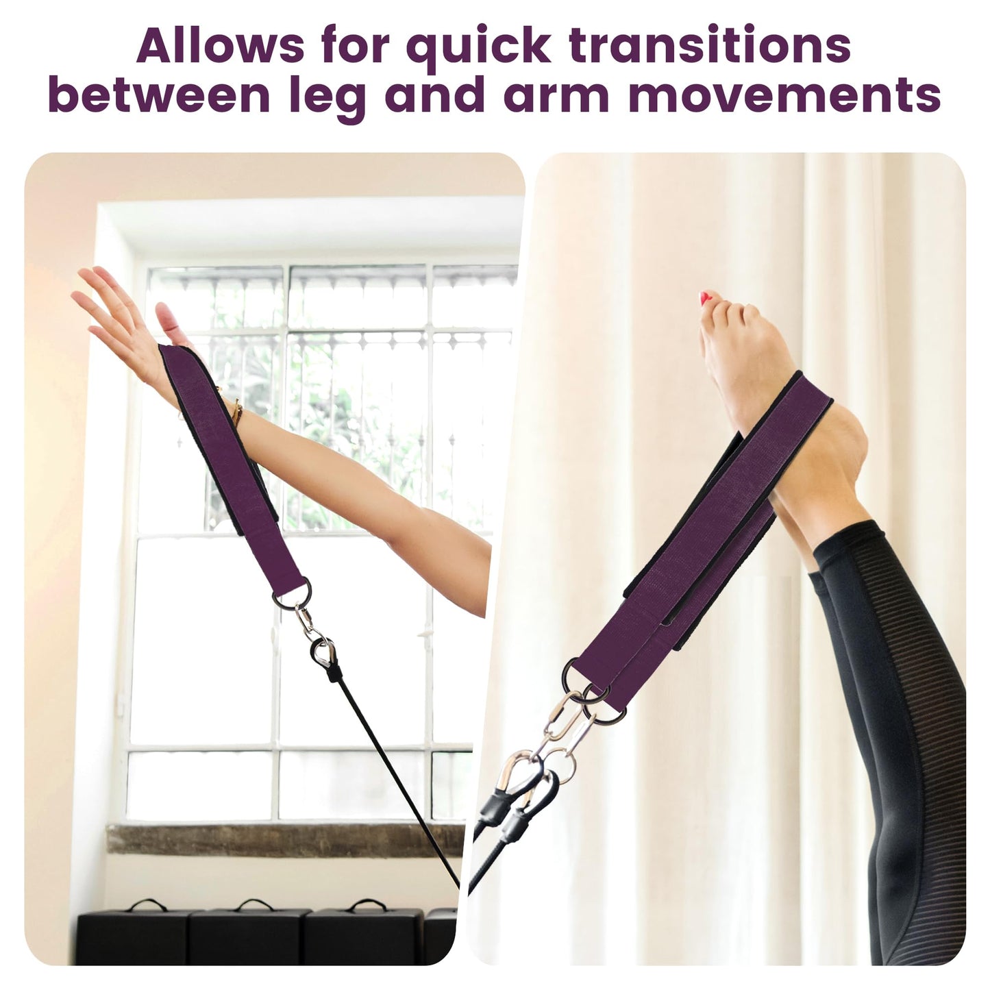 2PCS Pilates Double Loop Strap for Reformer Fitness D-Ring Straps Handle, Yoga Pilates Equipmen D-Ring Exercise Strap for Gym Workout Home (Purple)