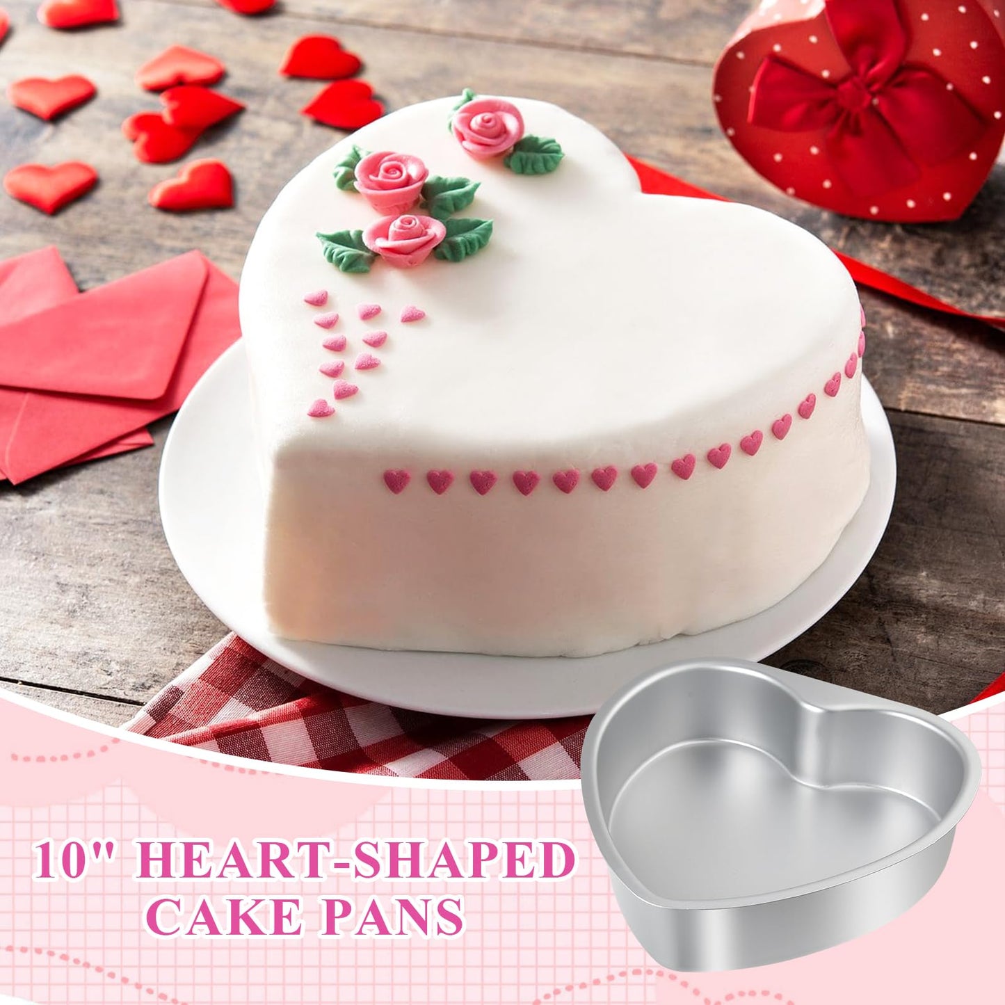 Milkary 2Pcs Heart Shape Cake Pans, Aluminum Heart Cake Mold, Reusable 10 inch Cake Pan for Baking DIY for Wedding Birthday Family Occasions