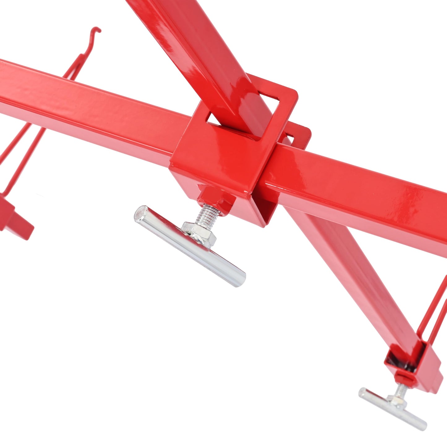 ALMULOO Paint Stand Rotating Auto Panel Repair Stand Universal Folding Vehicle Parts Holder w/Adjustable Hooks Mobile Casters Steel Red Powder Coated