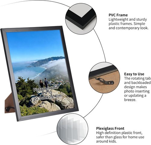 Giftgarden 8x10 Picture Frame Set of 18 - Lightweight Black Frames for Gallery Wall & Tabletop Display