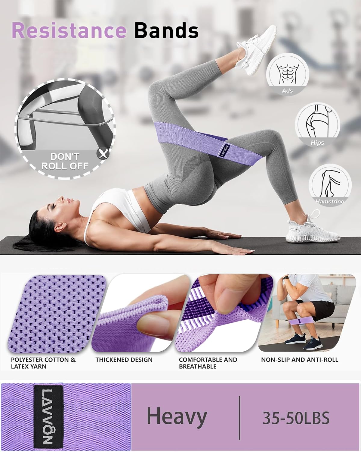 7Pcs-Barbell Pad Set for Hip Thrust - Squat Pad, Bench Press Workout Foam Weight Lifting Bar Cushion,Gym Accessories for Women with Bar Bad,with Gym Ankle Straps,Hip Resistance Bands,Lifting Strap (Purple)