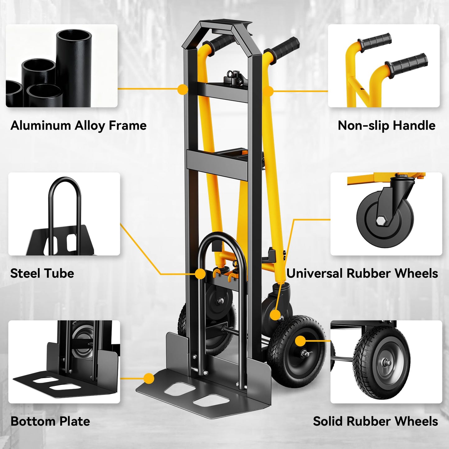 LDHTHOPI 4 in 1 Convertible Hand Truck Dolly, 850Lbs Heavy Duty Folding Hand Truck Dolly Cart with Wheels, Non-Slip Handle for Moving Home, Shopping, Office, Warehouse