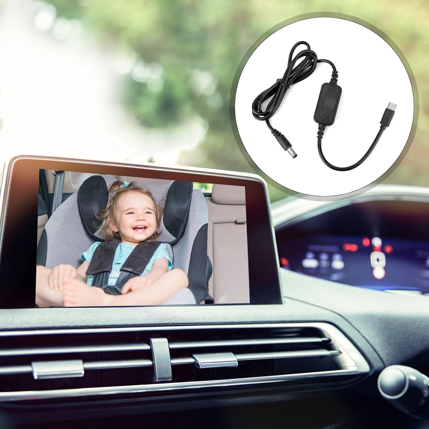 BOXOB DC5521 Baby Car Camera USB Powered Adapter, Durable Copper Baby Car Camera Monitor to USB C Tape- C Cable Cord