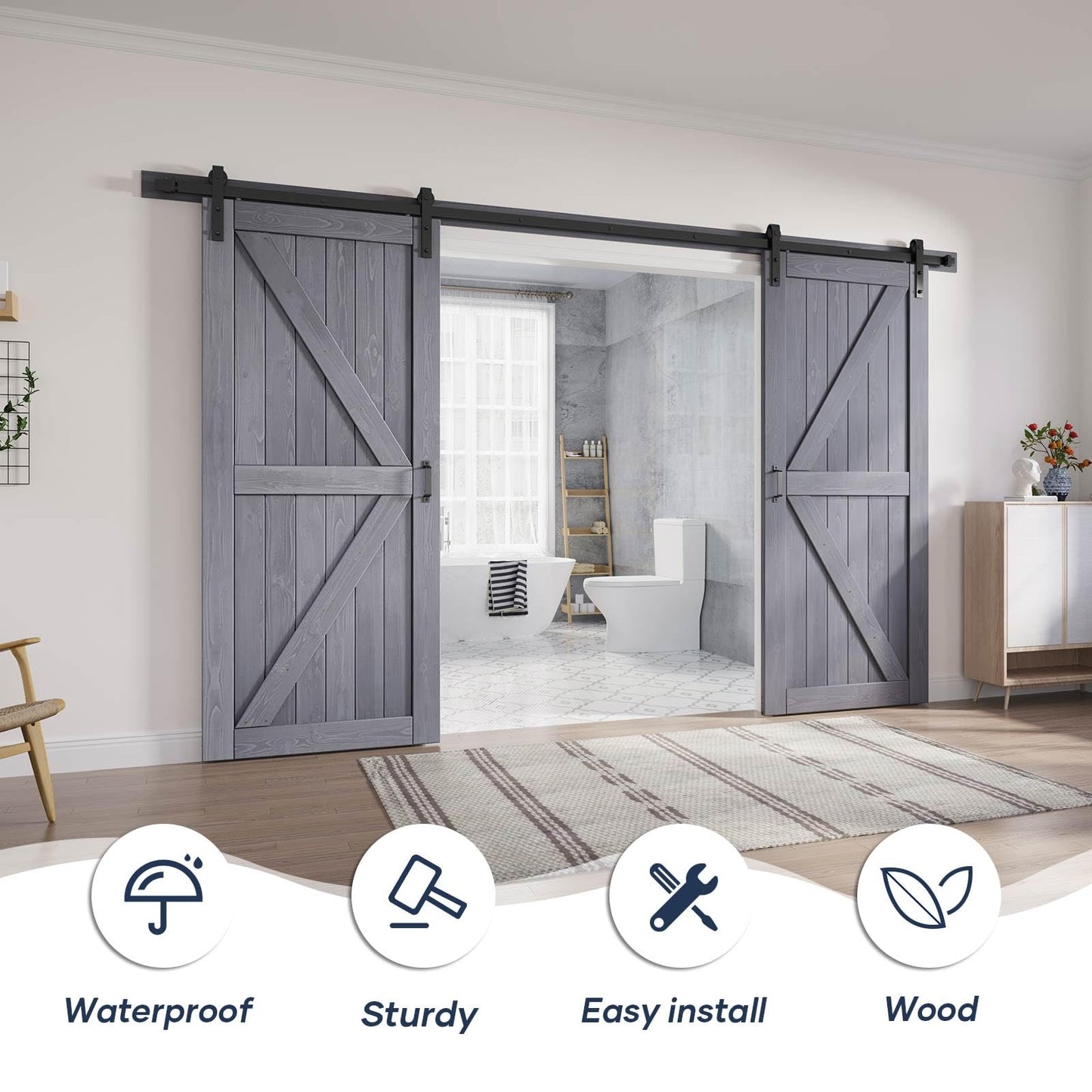 Fredbeck 36 Double Gray Barn Door with 13.2 ft Hardware Included (72 barn Door)