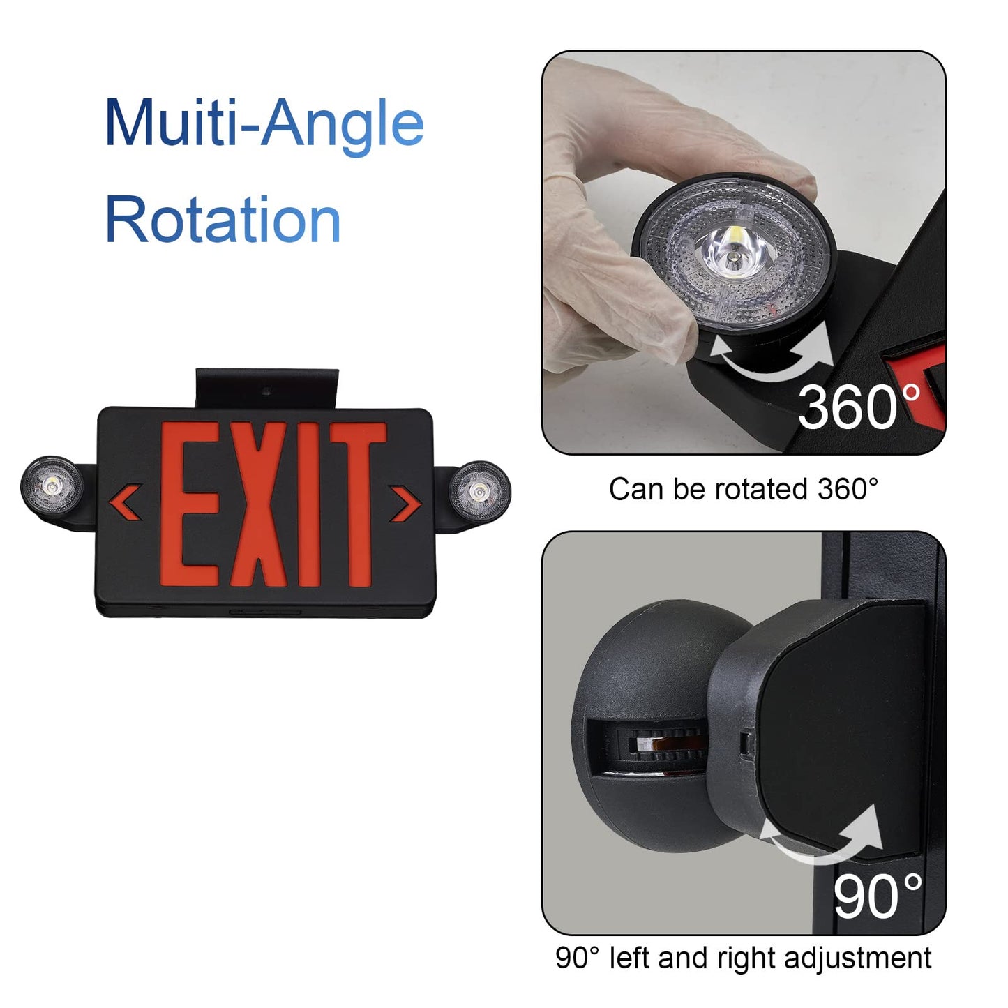 GZRUIYANG Black Housing Exit Sign with Emergency Lights Red, LED Emergency Exit Light with Battery Backup, UL 924 Certified, AC 120/277V, Commercial Emergency Lights Combo for Business - 2 Pack