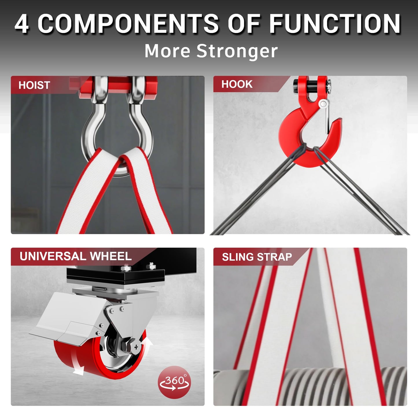 Dkenicor 3 Ton 6600Lb Gantry Crane, 8.53FT Maximum Width, 8.53-12.47ft Adjustable Height, Portable Shop Lift Hoist with 3 Ton Manual Trolley, Red