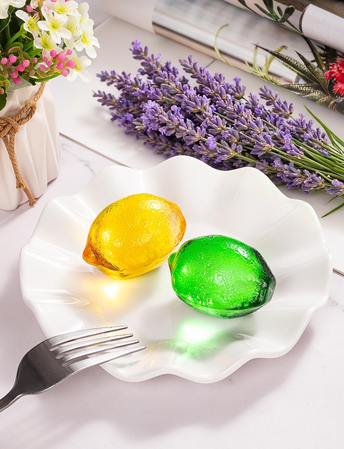 Skiennix Glass Lemon Figurine Collectibles - 2-Inch Decorative Fruit Ornaments for Home & Office