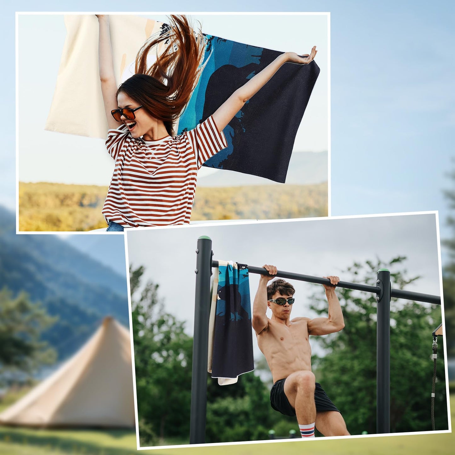 Hahafelt 2 Pack Car Seat Towel Covers Athletic Running Towel Performance Microfiber Post Workout Sweat Washable Cover Non Slip for Seat Outdoor Sport (Great Smoky Mountains)