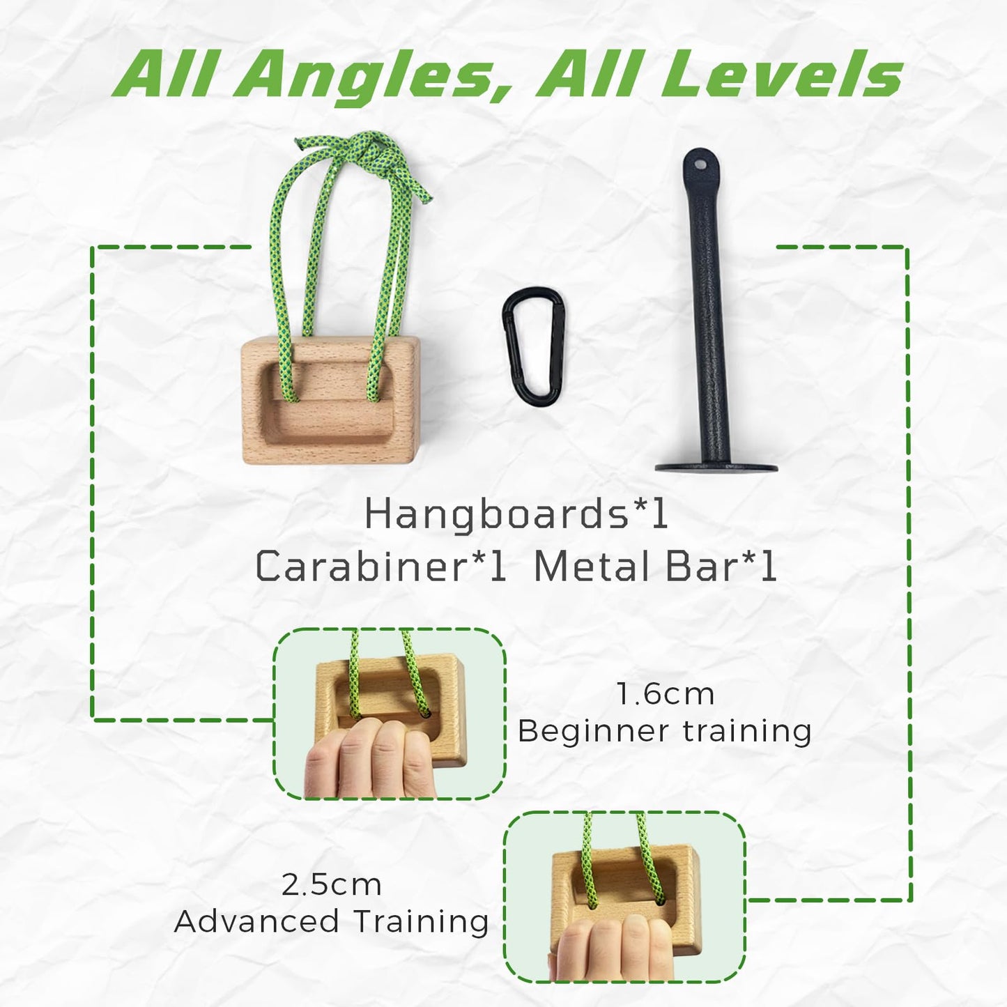 Lights Mountain Portable Climbing Hangboard – Dual Depth Wooden Grip Blocks for Finger Strength, Power, and Forearm Training – Beech Wood Hang Board with Loading Pin and Carabiners