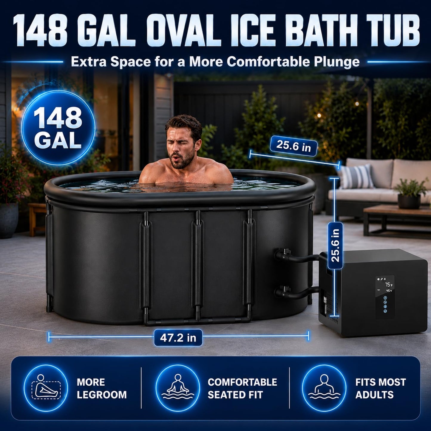 Ice Bath Chiller & Cold Plunge Tub Bundle, 1/3HP Cold Plunge Chiller with Built-In Pump & Metal Filter, 148 Gal Insulated Ice Bath Tub with Lid, Cold Therapy Recovery System for Home & Outdoor Use