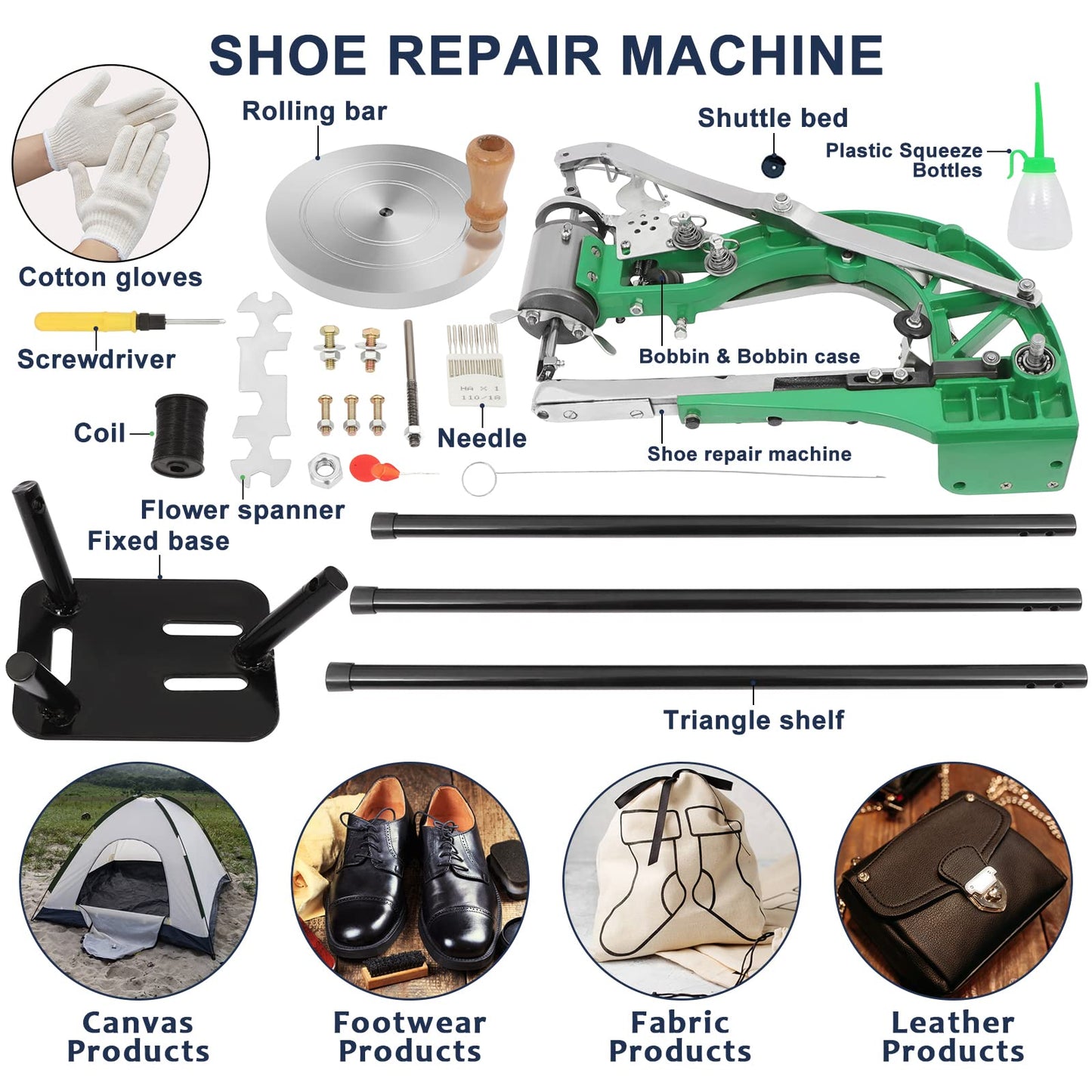 Leather Sewing Machine, Cobbler Sewing Machine, Manual Shoe Sewing Machine with Dual Cotton Nylon Line for Sewing Upsolery, Bags, Tents, Clothes, Belt and Coats