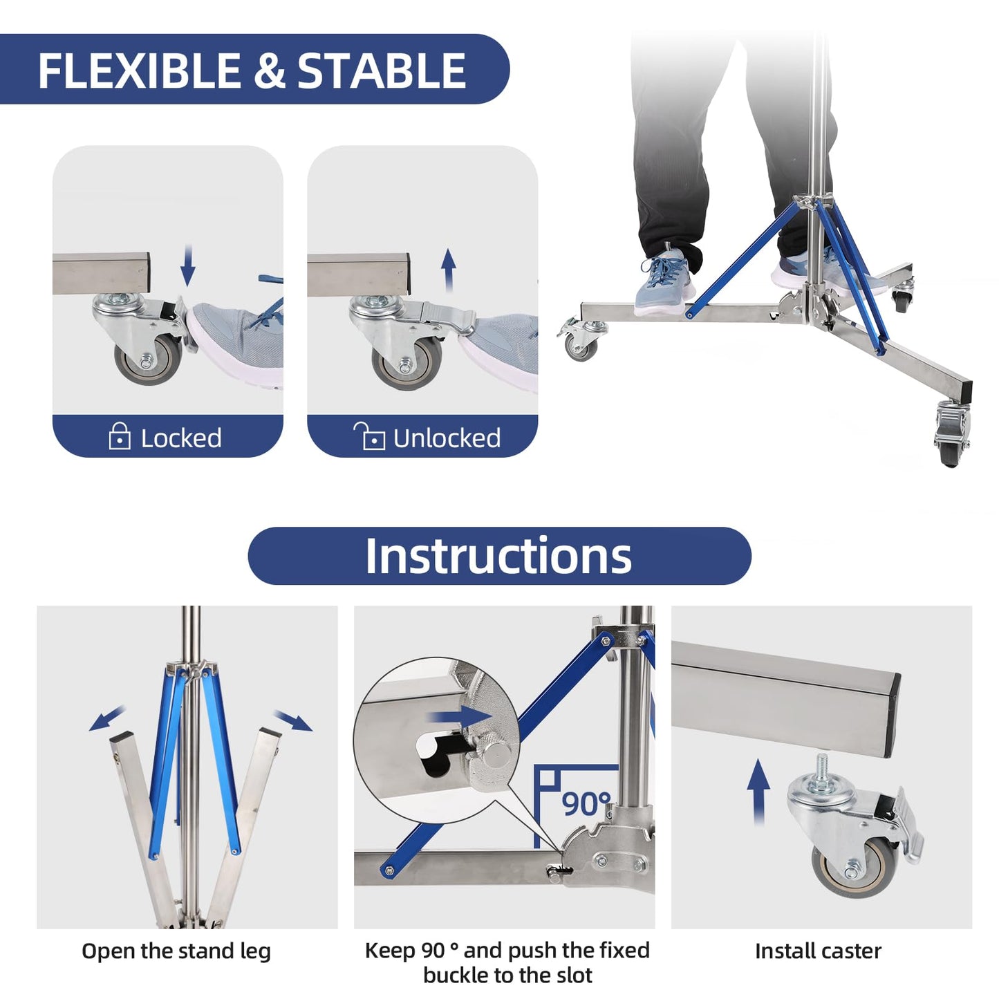 Trrose Heavy Duty Light Stand with Caster - 10.5ft/320cm Adjustable Light Stand with Stainless Steel, High Stability and Mobility Light Stand Photography for Strobe Light, Softbox, Reflector