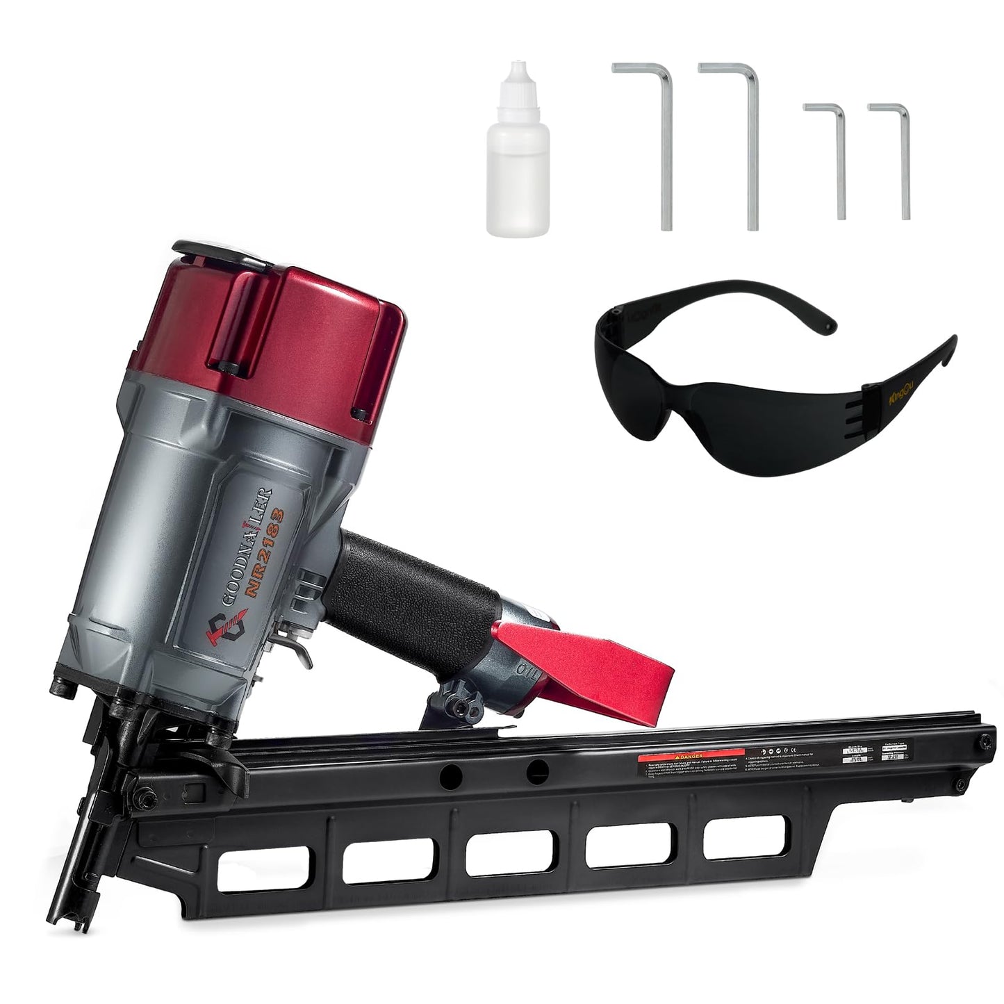 Goodnailer NR2183 Framing nailer 21 Degree Plastic Strip Nailer 2-Inch up to 3-1/4-Inch Plastic Collated Full Head Framing Nails Steel Magazine Light Weight Fast Speed