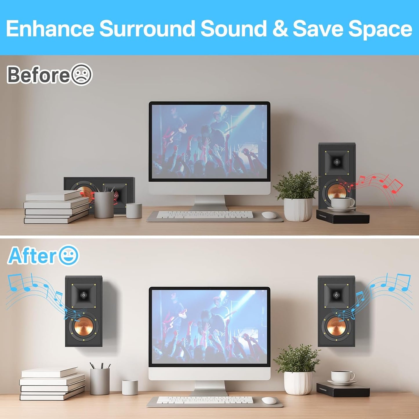 Rimous 30lbs, 2 Pack Metal Universal Speaker Wall Mount for Surround Sound Speaker Mounts - Swivel & Tilt Adjustable