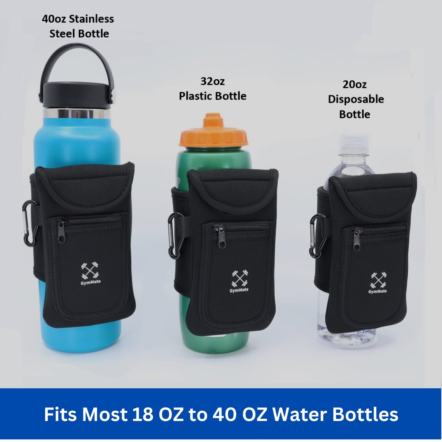 Gym Mate Magnetic Water Bottle Sleeve Pouch for Gym. Attaches Magnetically to Metal Surface so Your Bottle is Always Within Reach. Accessory Pockets for Cell Phones, Key, Cards, Headphones.