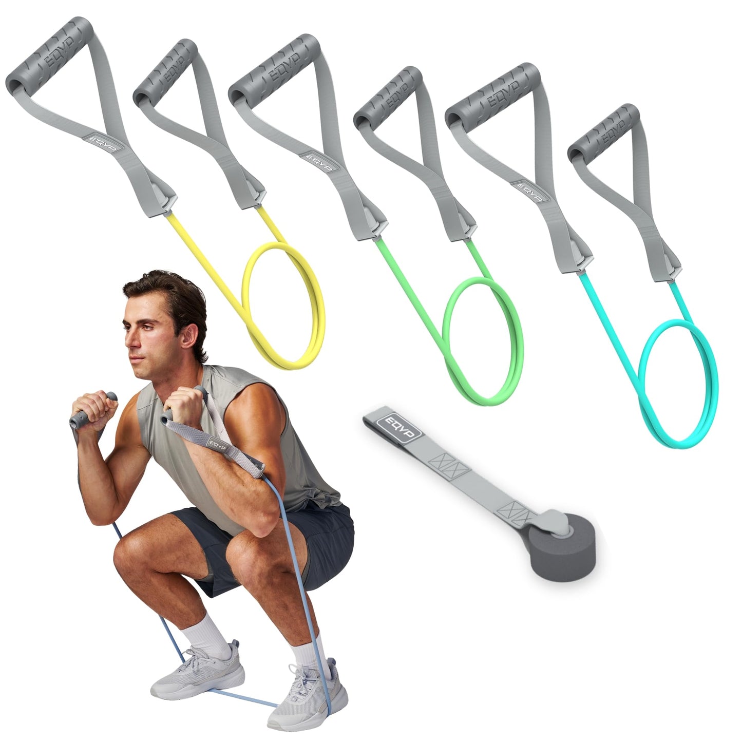 EQYP Resistance Bands Handles 3 Pack – Workout Bands Resistance for Working Out, Home Gym Exercise Tubes Set with X.Light, Light & Medium for Strength Training & Stretching