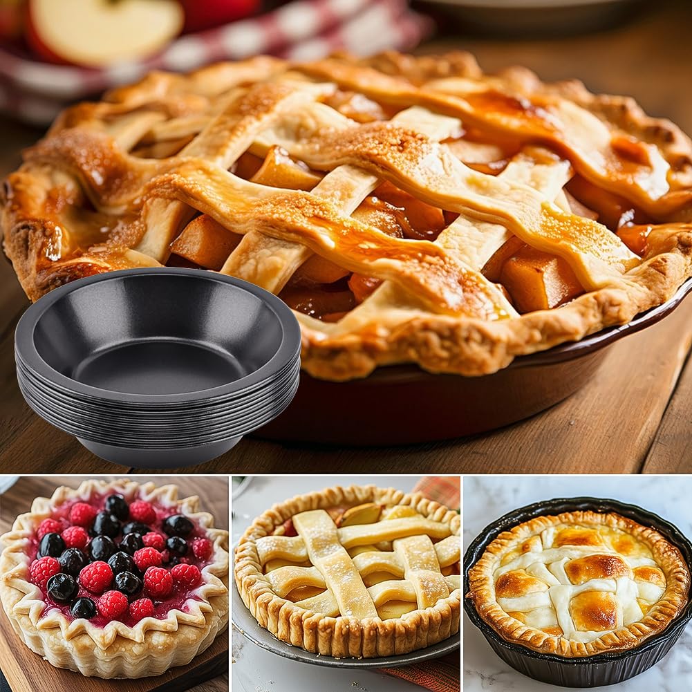 Loyanger 12 Pcs Mini Pie Pans,5 Inch NonStick Individual Dish Pie Plate Reusable Round Tins Small Bakeware for Baking Pot Pies, Cakes, Quiches, Tarts, Desserts(COLOR:Black)