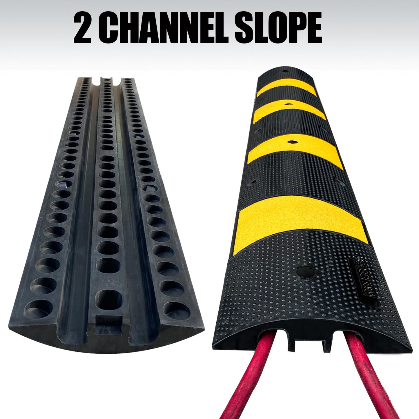 WKINGBOOM 2 Channel Rubber Speed Bumps Humps, 6 Feet Long Traffic Driveway Ramp with 8 Bolts, 22000 lbs Capacity Cable Protector Ramp for Garage Gravel Roads Asphalt Concrete, 2 Packs