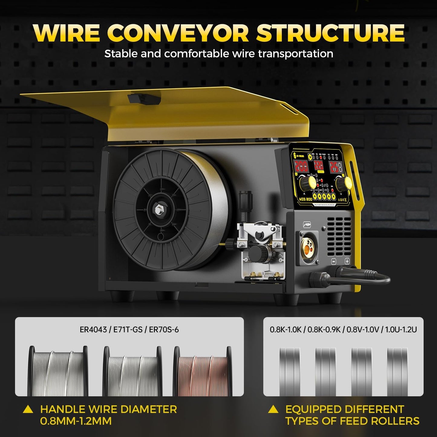 200A MIG Welder 110V/220V Dual Voltage 6 IN 1 MIG/Stick/Flux/Lift TIG Welder,Synergistic Control,LED Display,IGBT Portable Welding Machine for Steel Stainless Steel DIY & Fabrication