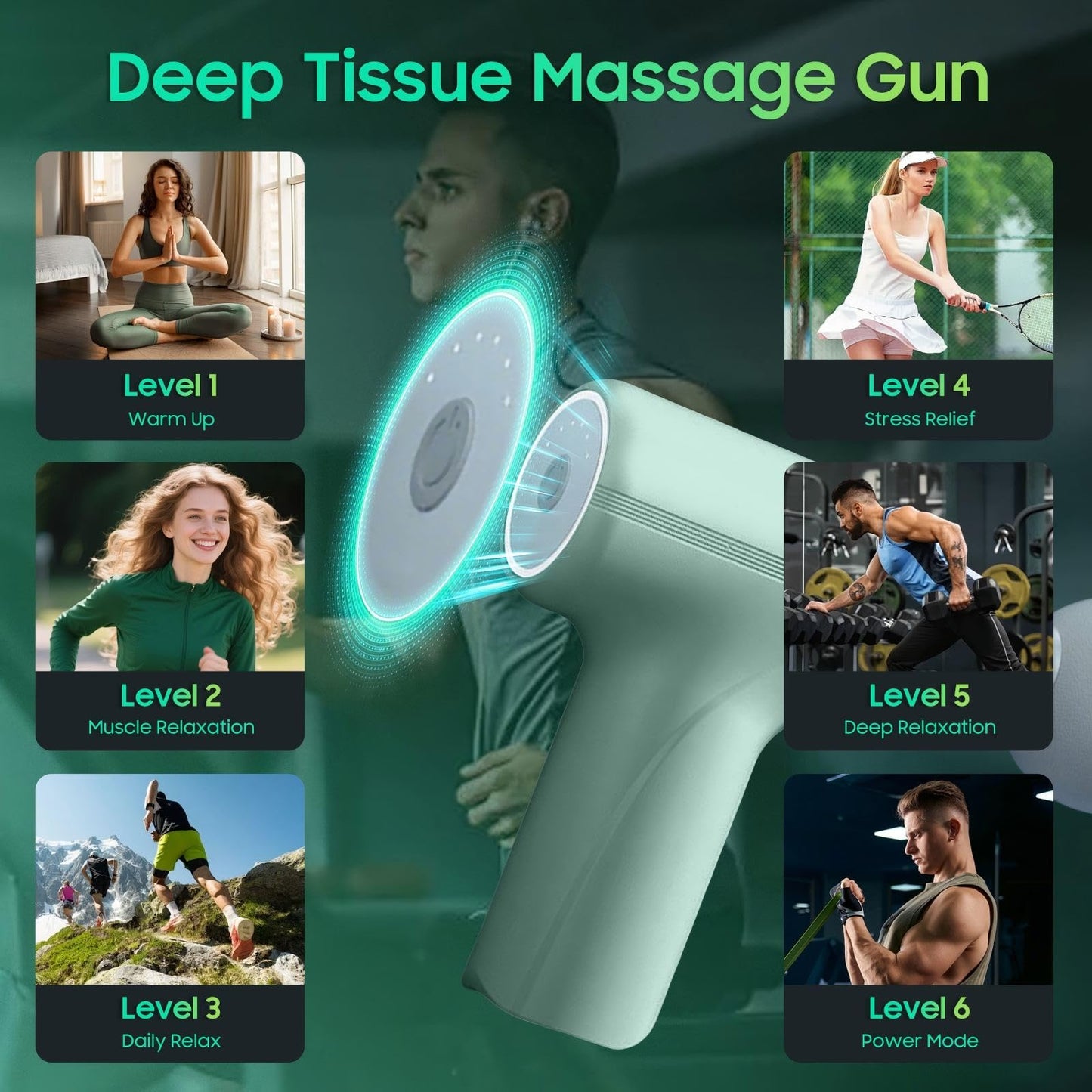 JOYSUWERUN Massage Gun with Heat – Amazing Power! Deep Tissue Percussion Massager, Handheld Mini Muscle Gun, 5 Massage Heads, Quiet & Portable