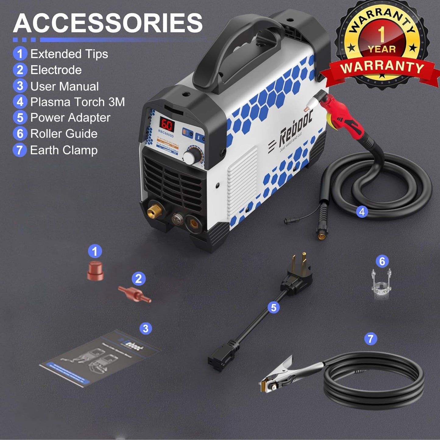 Reboot Plasma Cutter, 60 Amps Plasma Cutter Machine with 120V 240V Dual Voltage, Digital IGBT Inverter Power Plasma cutters 1/2 Inch Clean Cut New Upgrade RBC6000D