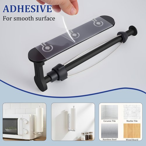 Magnetic Paper Towel Holder for Fridge-Great Adhesive Magnetic,One Hand Operable Paper Towel Holder,No Drill Wall Mount Hanging for Garage RV Kitchen (Black)