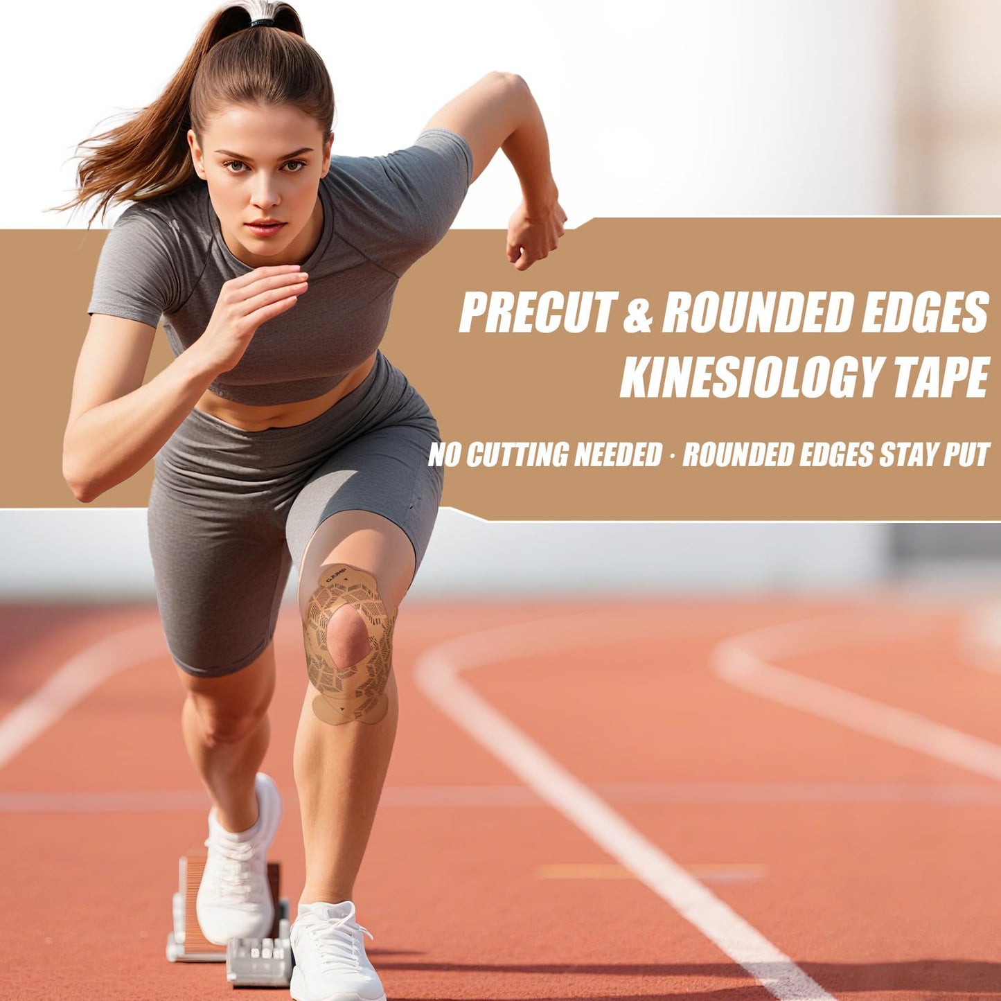 GJUMP Kinesiology Tape, 40 Count Precut Strips 2 Rolls, Original Cotton Elastic Athletic Tape for Muscle Strain Relief & Joint Support, Waterproof & Breathable Sports Tape