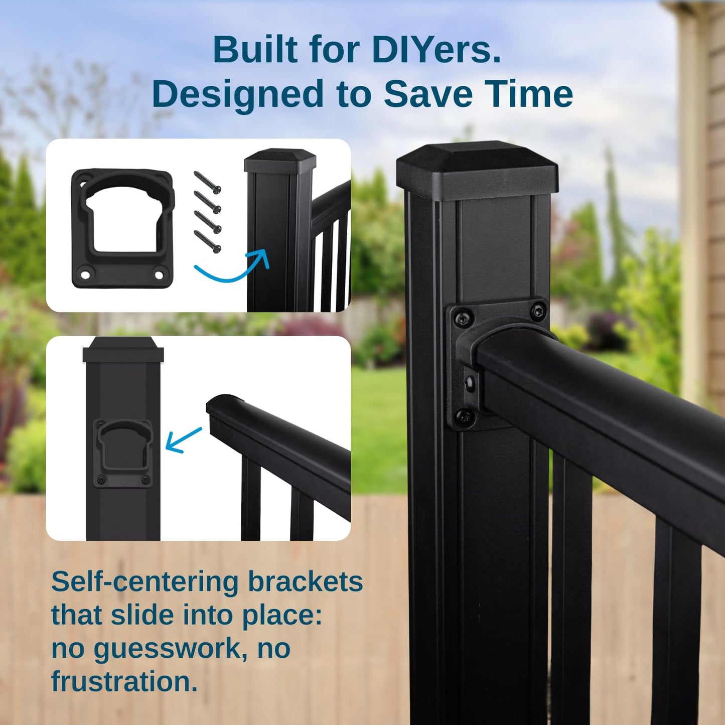 Weatherables 42 in. H x 5 ft. W Stanford Gate Kit – Aluminum Porch & Deck Railing Gate with Black Powder-Coated Finish, Adjustable Outdoor Entry Gate
