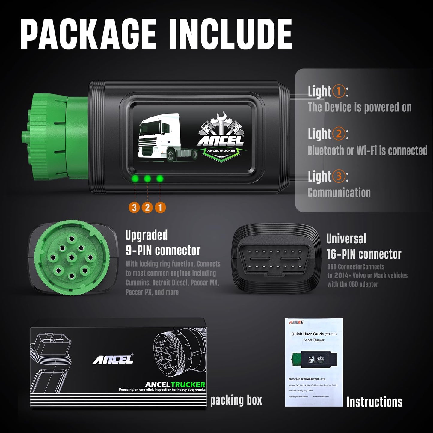 ANCEL HD100 Heavy Duty Truck Scanner with DPF Regen for Cummins & CAT Engines, Bluetooth Diesel Diagnostic Tool with All-System Scan, HDOBD & OBD2 Code Reader for Semi Trucks, Lifetime Free Updates
