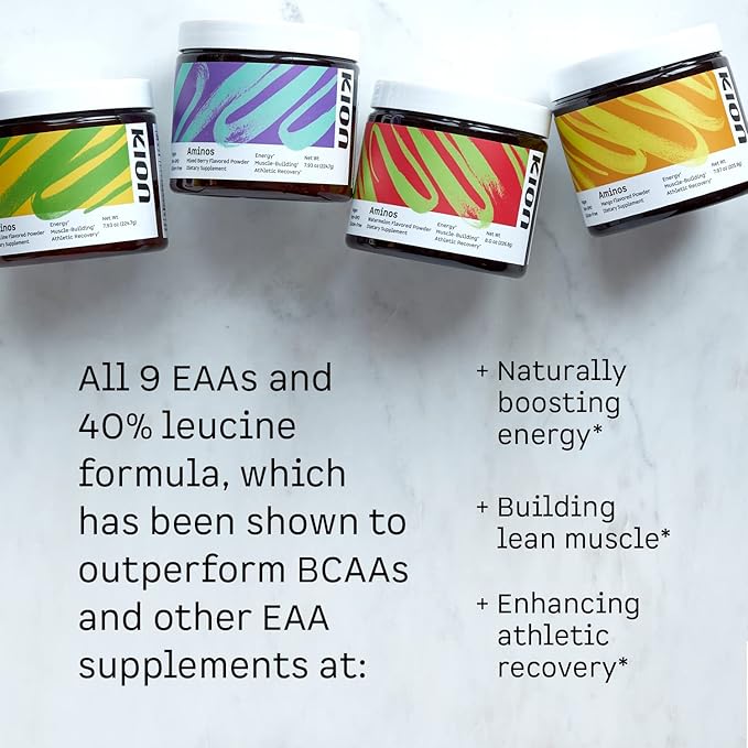 Kion Aminos Essential Amino Acids Powder - Essential Amino Acids Supplement for Muscle Recovery, Essential Amino Energy, EAAs Amino Acids Powder, BCAA EAA, BCAAs Amino Acids - 30 Servings, Watermelon