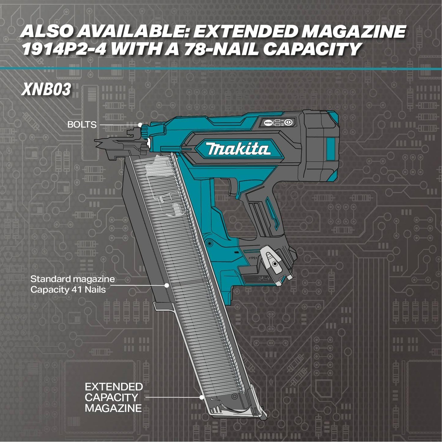 Makita XNB03Z 18V LXT® Lithium-Ion Cordless 21º Full Round Head 3-1/2" Framing Nailer, Tool Only