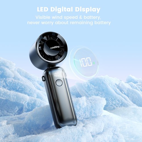 coldSky Portable Handheld Turbo Fan, 5000mAh Rechargeable Fan With 6 Speeds, Foldable Neck/Desk Fan With Digital Display, Pocket Small Fans With Air Turbo Tech For Women Outdoor, Travel, Office