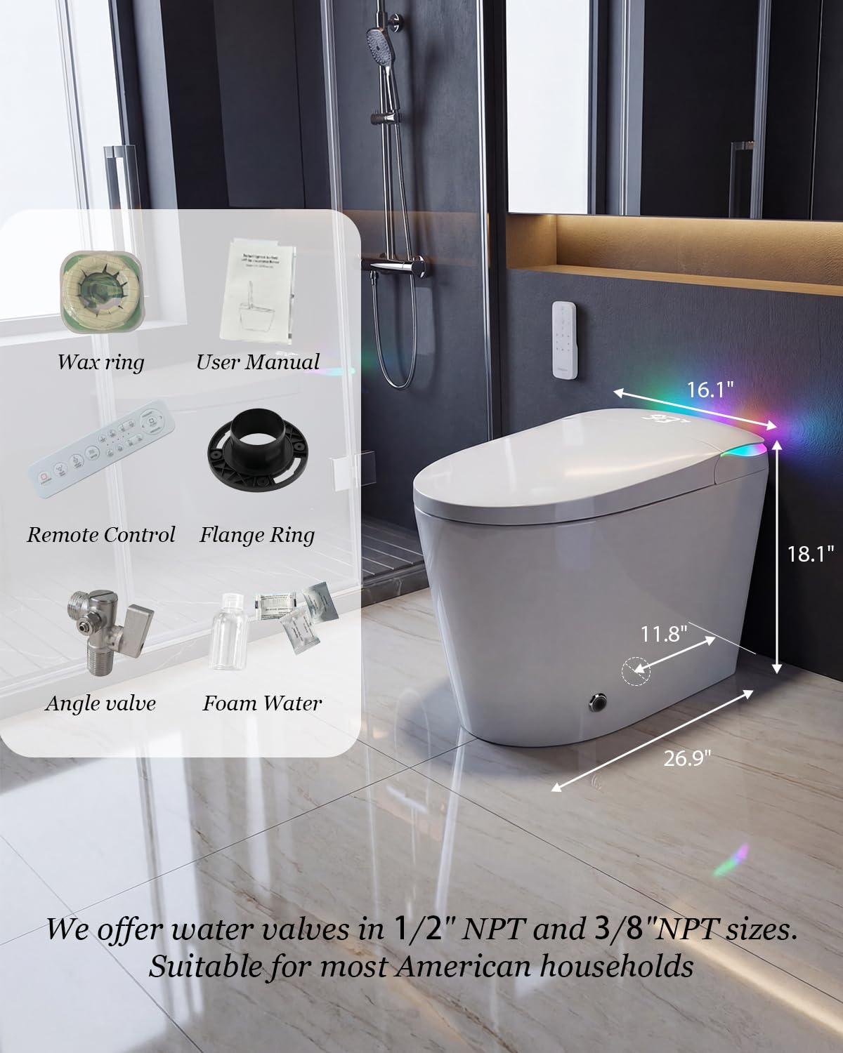 TOTTE Smart Toilet with Bidet Built-in, Built-In Water Tank & Pressure Pump, 1000g MaP Flush Score, Foam Shield, ADA Comfort Height Heated Seat, Automatic Lid, Warm Air Dryer & Instant Warm Water