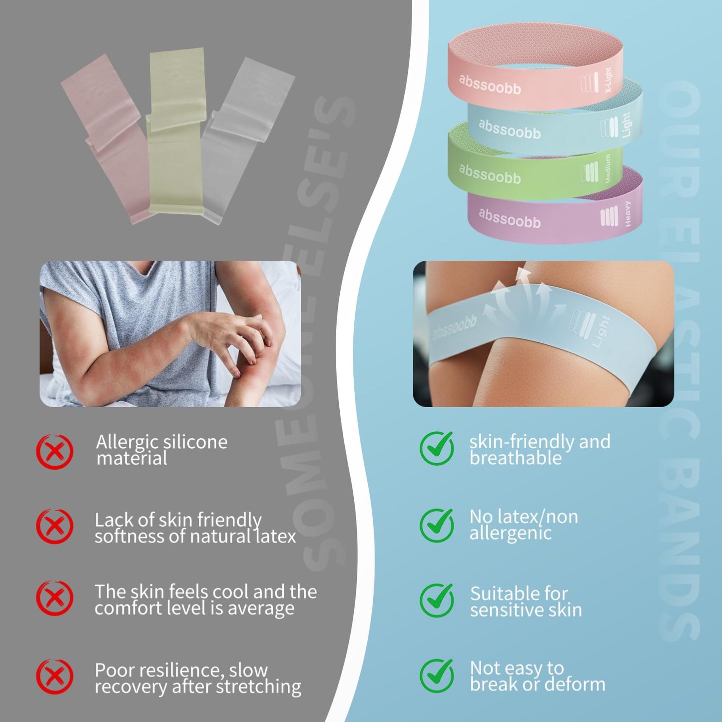 Silicone Resistance Loop Bands - Latex-Free No-Slip Glute Booty Bands - 4-Pack for Physical Therapy, Post-Op, Yoga, Pilates, Workout & Stretching