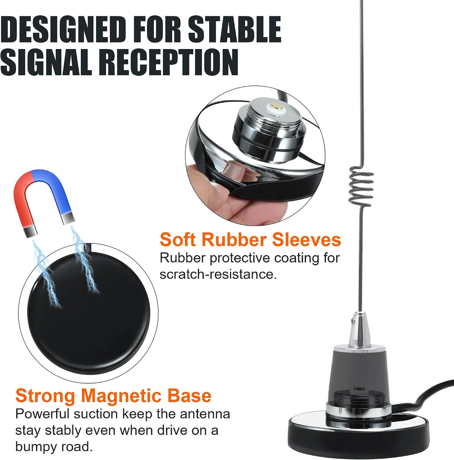 BASIKER SO239, PL-259 W/5M(16.4ft) RG58 CB Antenna NMO Magnetic Base Mount Plug Coaxial Cable, Heavy Duty Magnetic