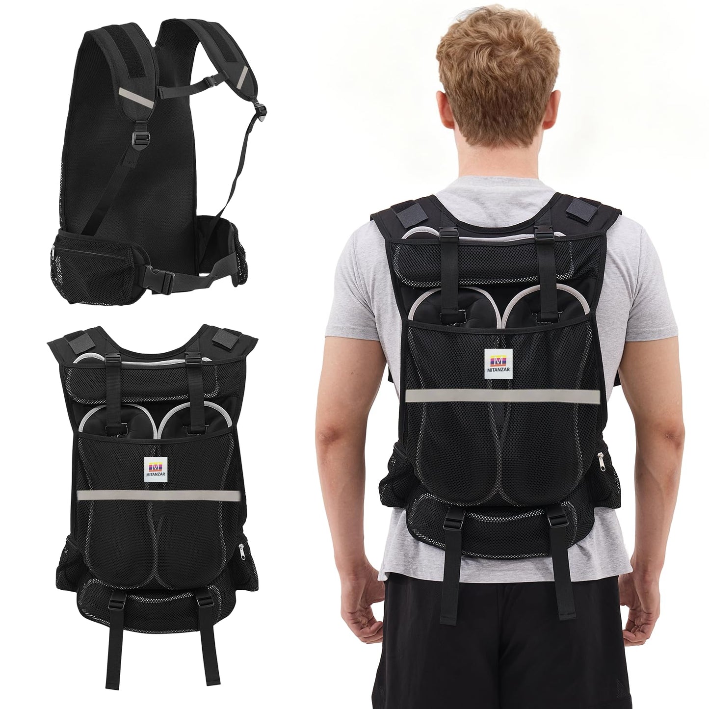 MITANZAR Adjustable Weighted Vest, 4.4-13.2 Pound Vest with 4 Iron Sand Training Pouches, Features Large Pockets, Men's Weighted Vest for Women's Strength Training, Running, Walking