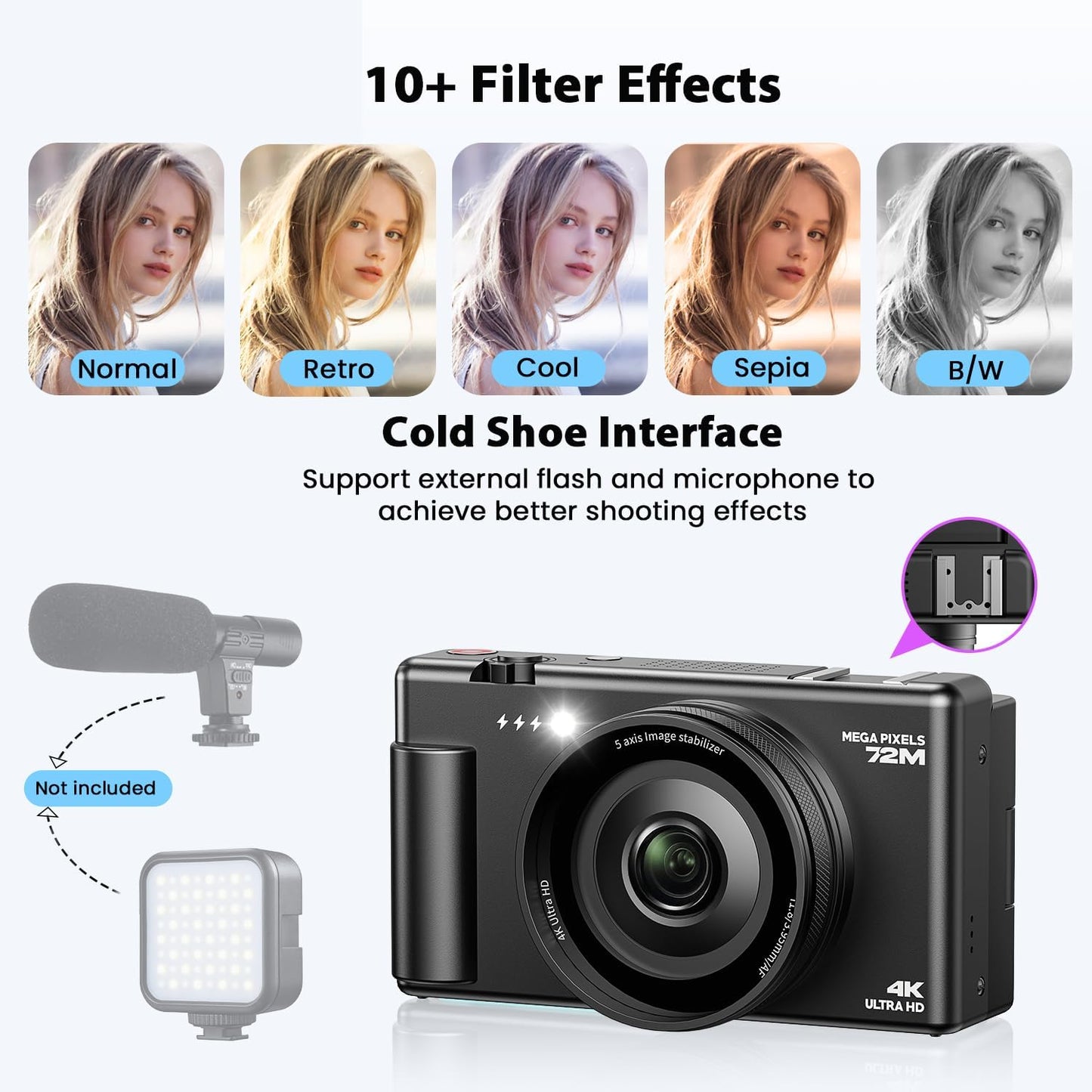 FIREFOTO 4K 18X Digital Cameras for Photography, Compact Vlogging Camera with Flip Screen, Digital Zoom YouTube Camera