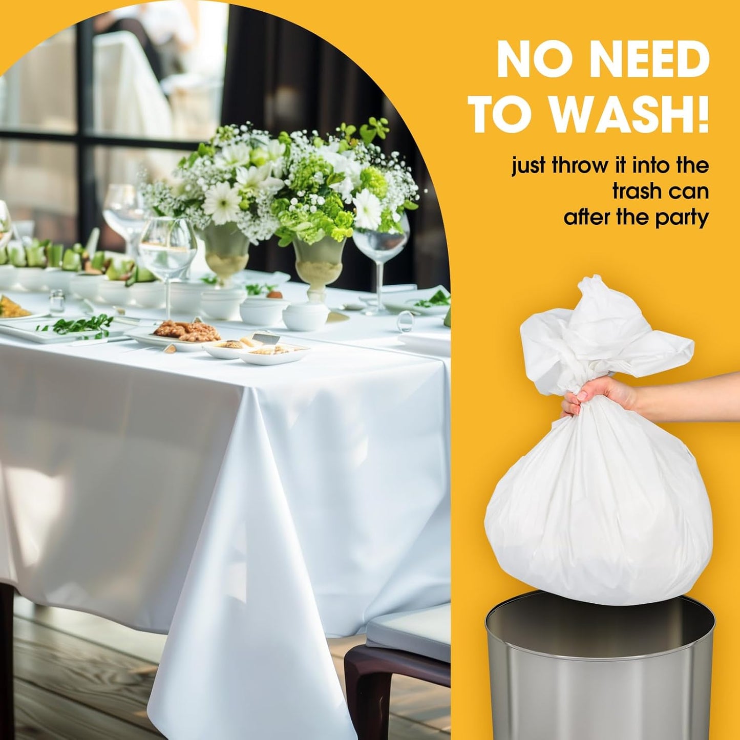 Niuara White Plastic Tablecloths - 30 Pack 54" × 108" Waterproof Disposable Covers for 6FT Tables | Perfect for Parties & Gatherings