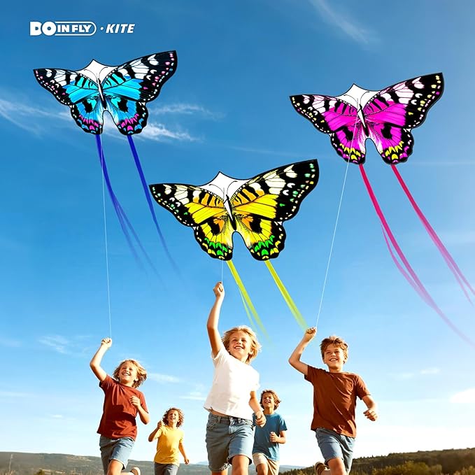 Butterflys for Kids, Beautiful Kite Easy to Fly for Beginners with 328 ft Line & Line Winder (1m-Tiger Spotted Butterfly-(Yellow+ Blue + Pink), 3)